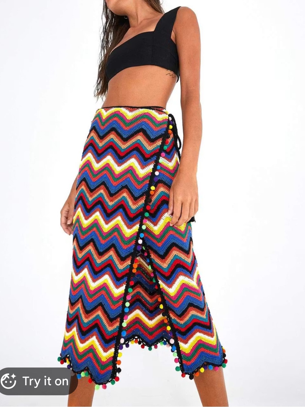 Farm Rio Zigzag Crochet Wrap Skirt Size XS